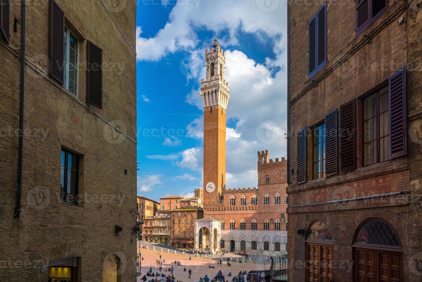 Crowd of people in Piazza del Campo square in Siena photo