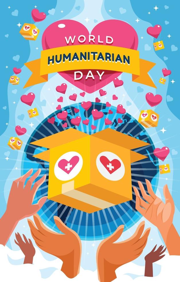 cartel del día mundial humanitario con caja de ayuda vector
