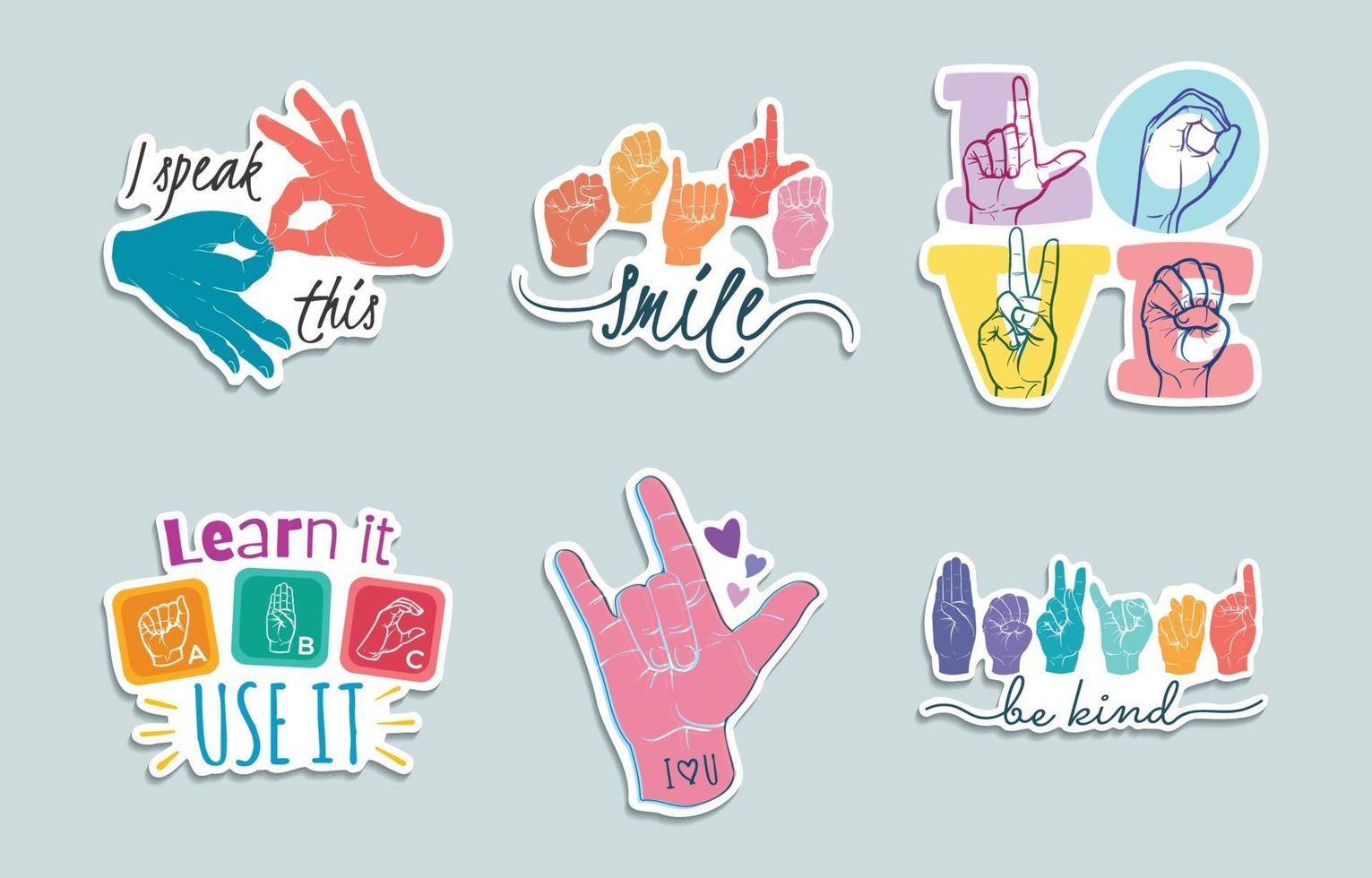 Sign Language Colorful Stickers Pack vector