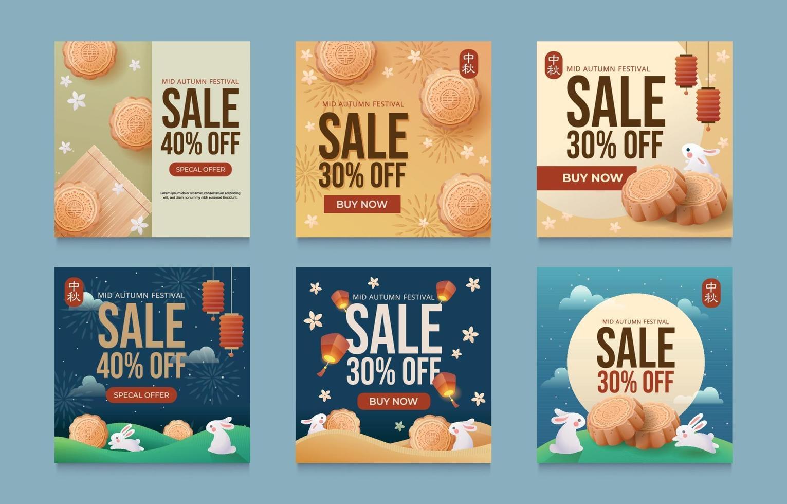 Set of Mid Autumn Sale for Social Media Post vector