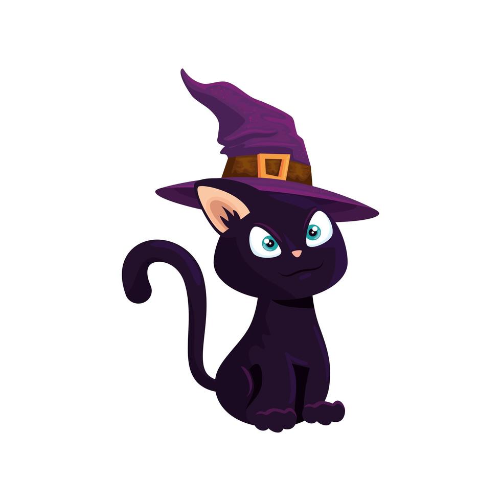 cat of halloween with witch hat vector