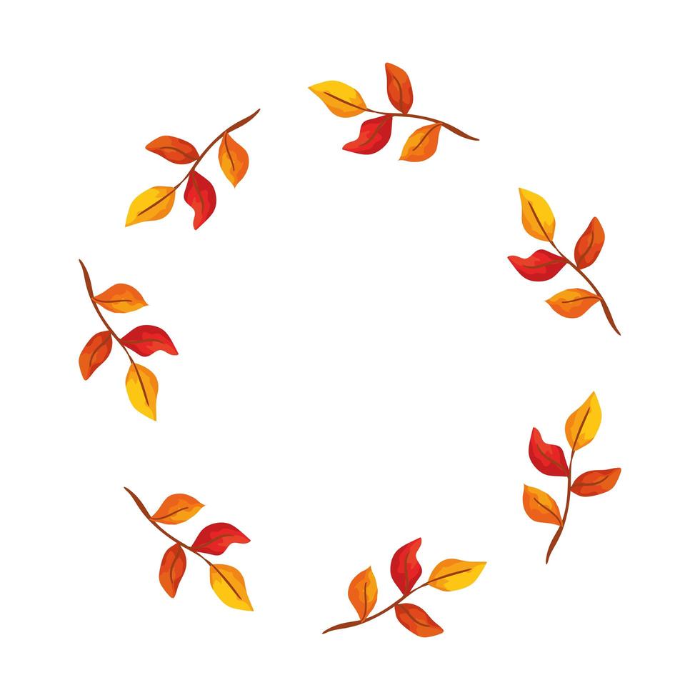 frame circular of autumn branches with leafs vector