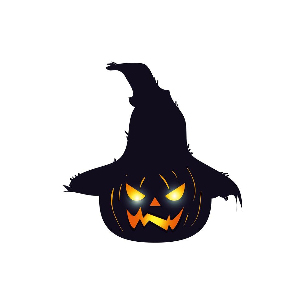 calabaza de halloween con sombrero de espantapájaros vector