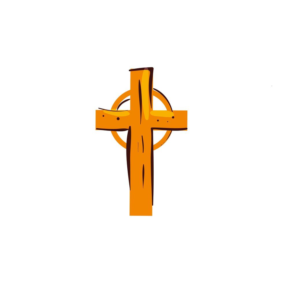 wooden cross catholic religious isolated icon vector