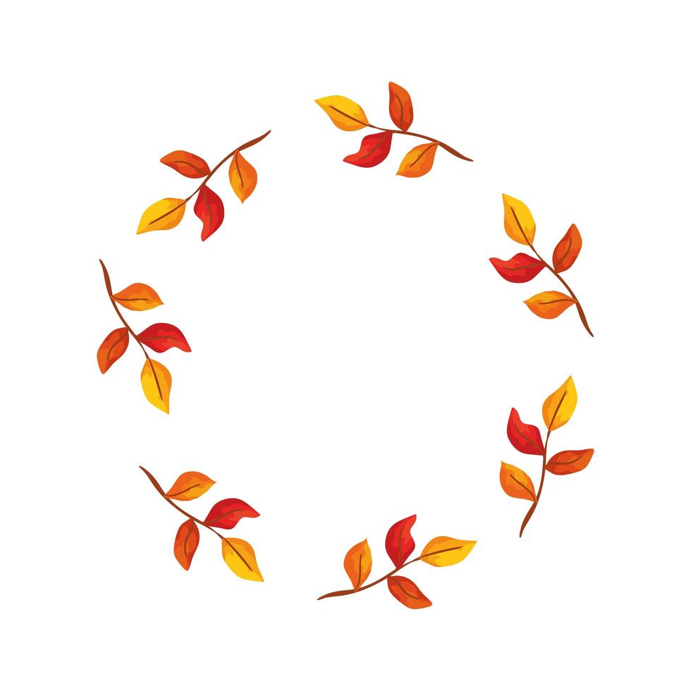 frame circular of autumn branches with leafs vector