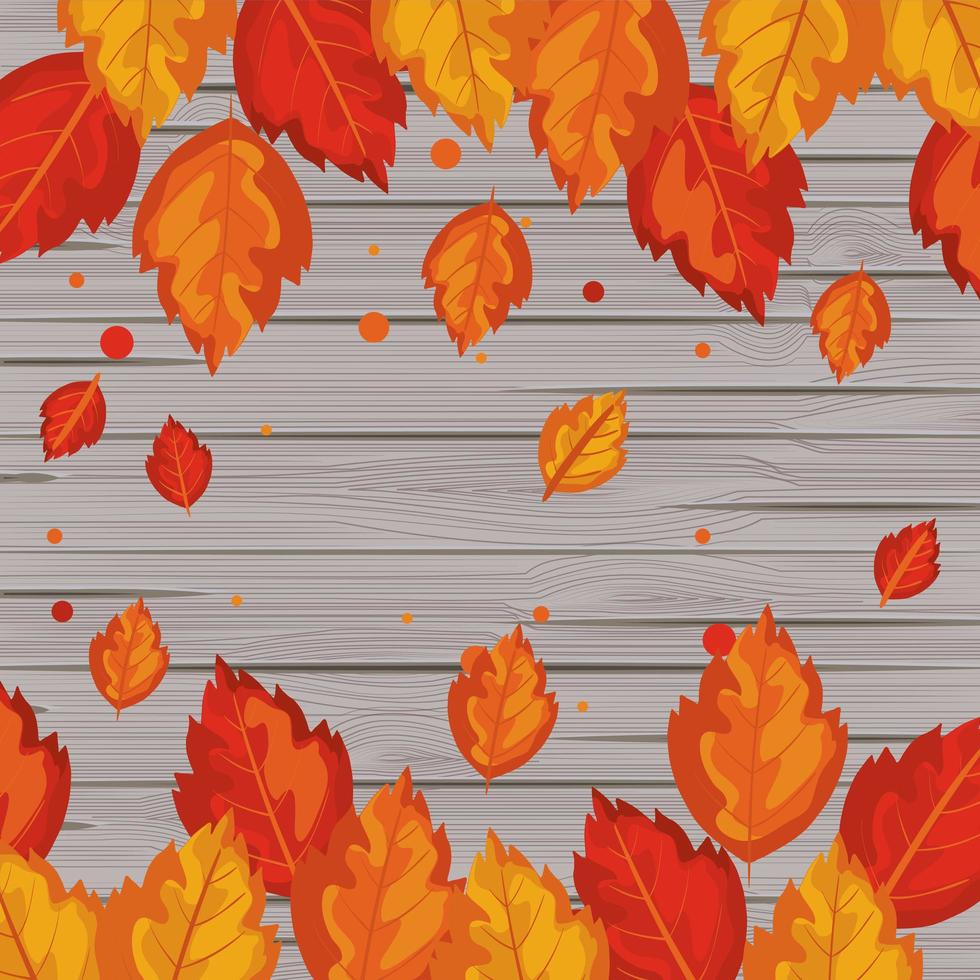 background wooden with autumn leafs vector