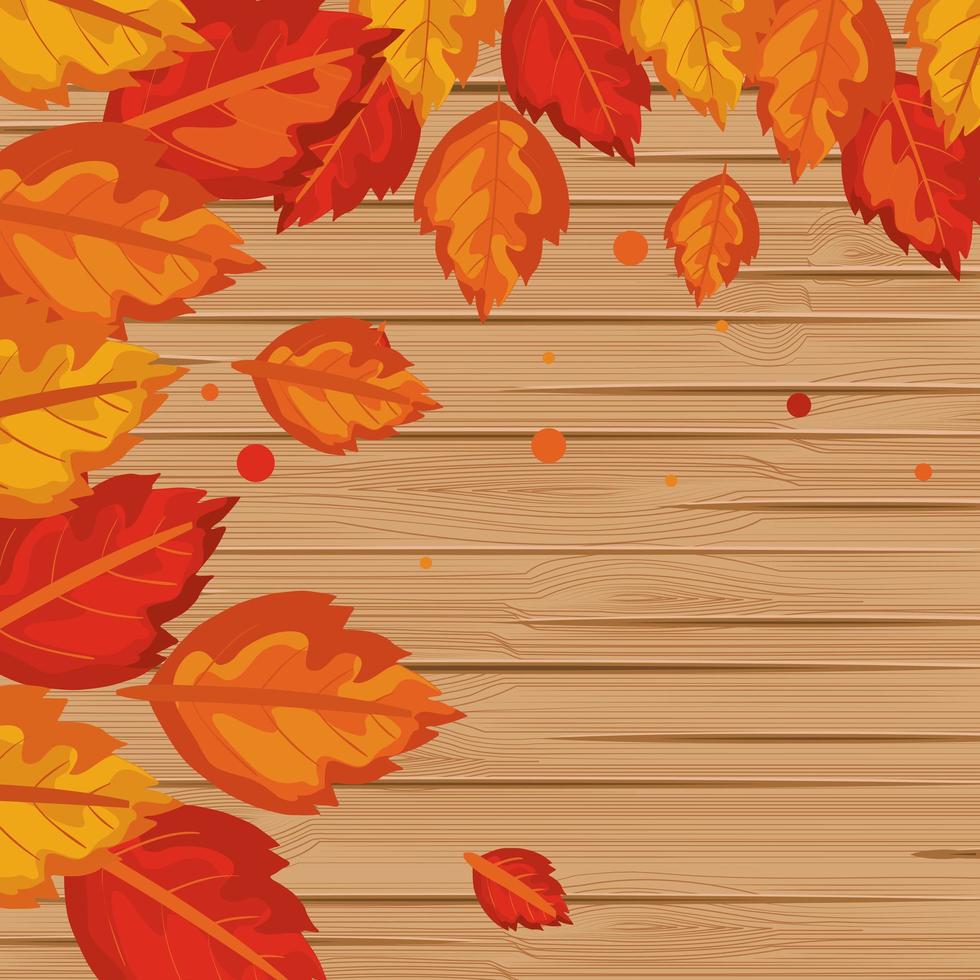 background wooden with autumn leafs vector