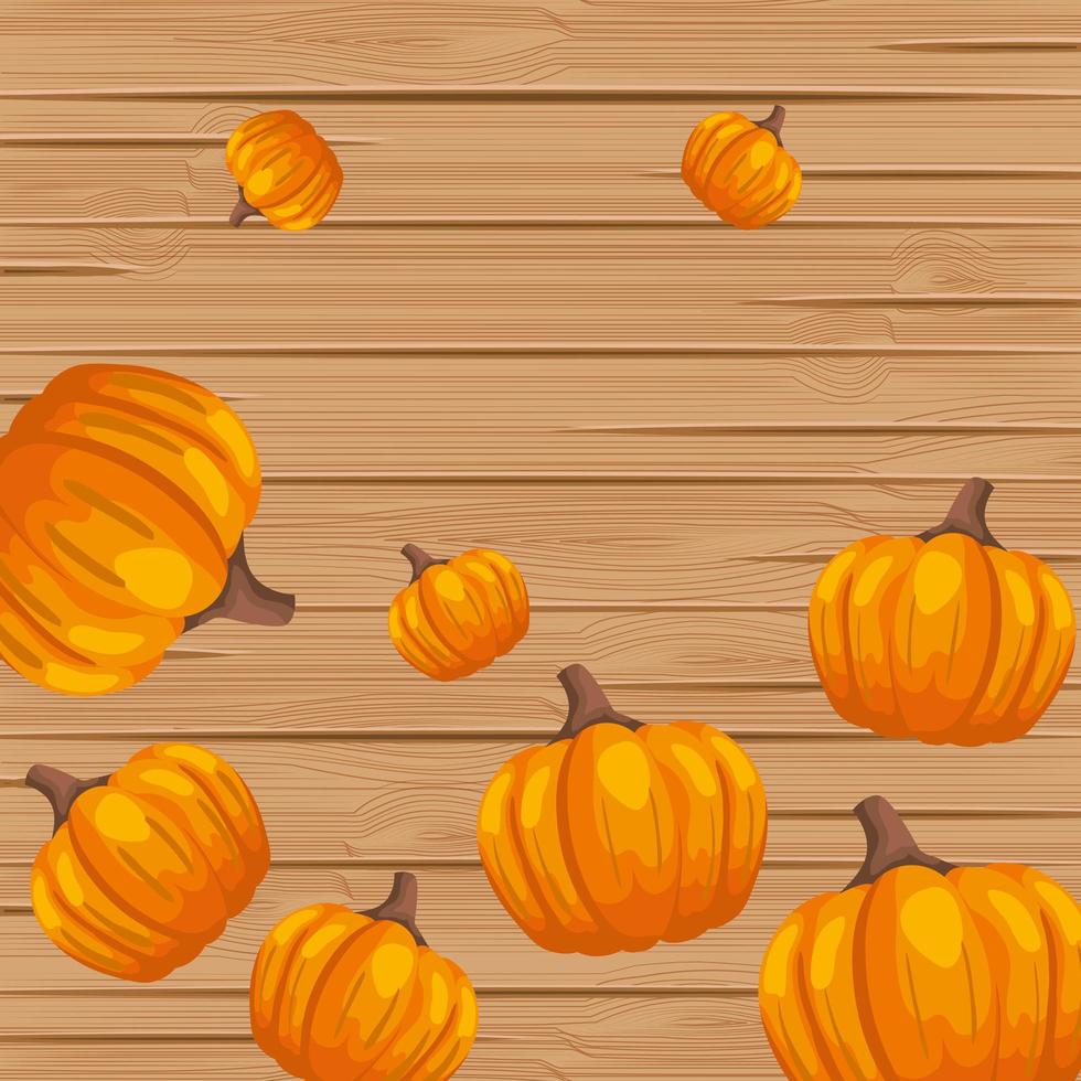 calabazas con fondo de madera vector