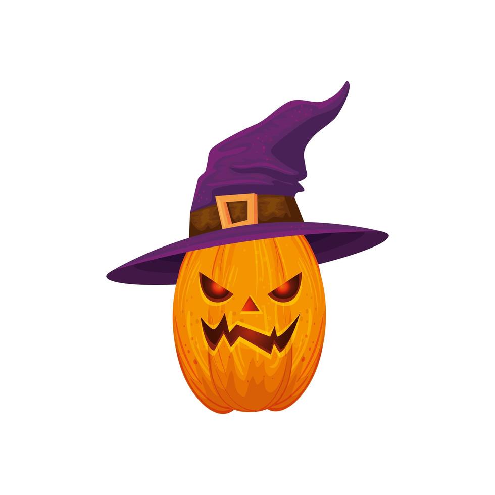 halloween pumpkin with hat witch isolated icon vector