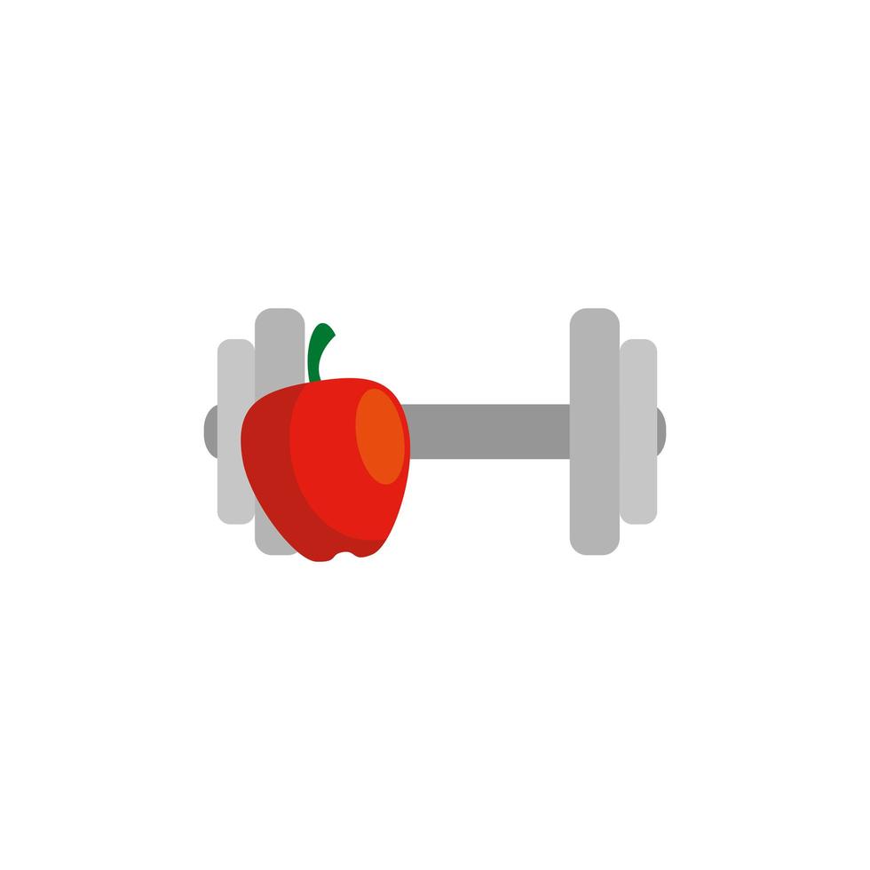 dumbbell equipment with apple fruit isolated icon vector