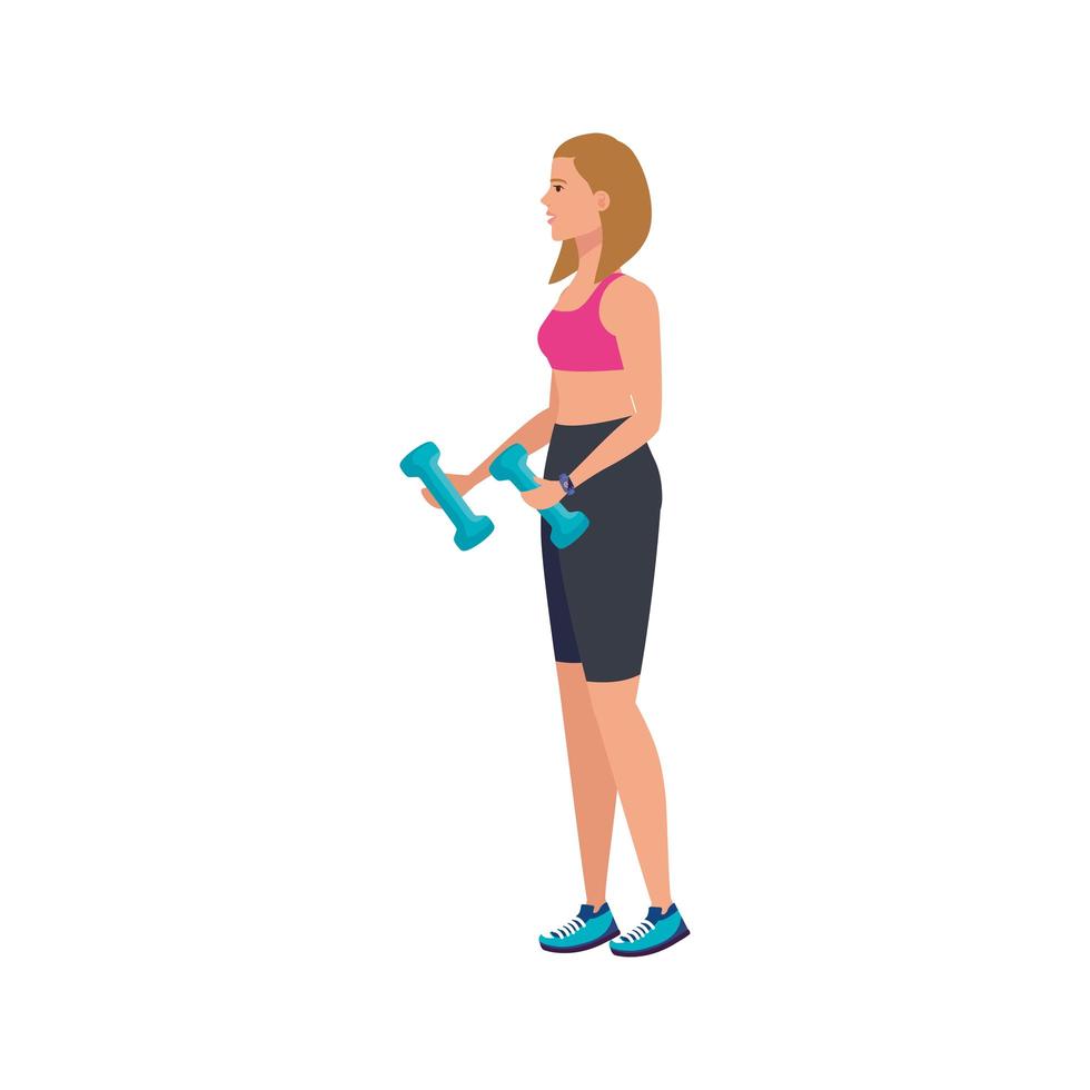 young woman athlete with dumbbell avatar character vector