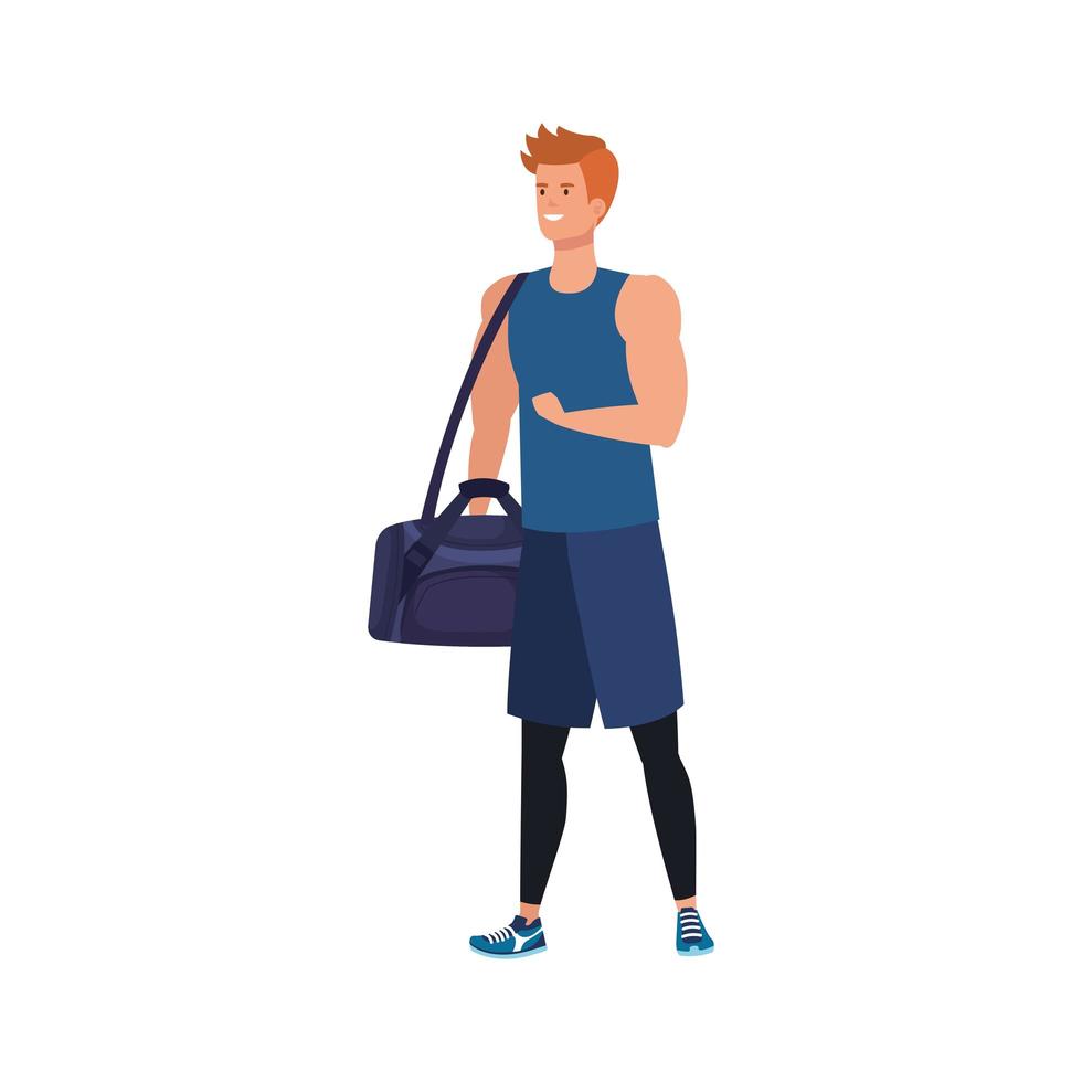 young man athlete with handbag gym avatar character vector