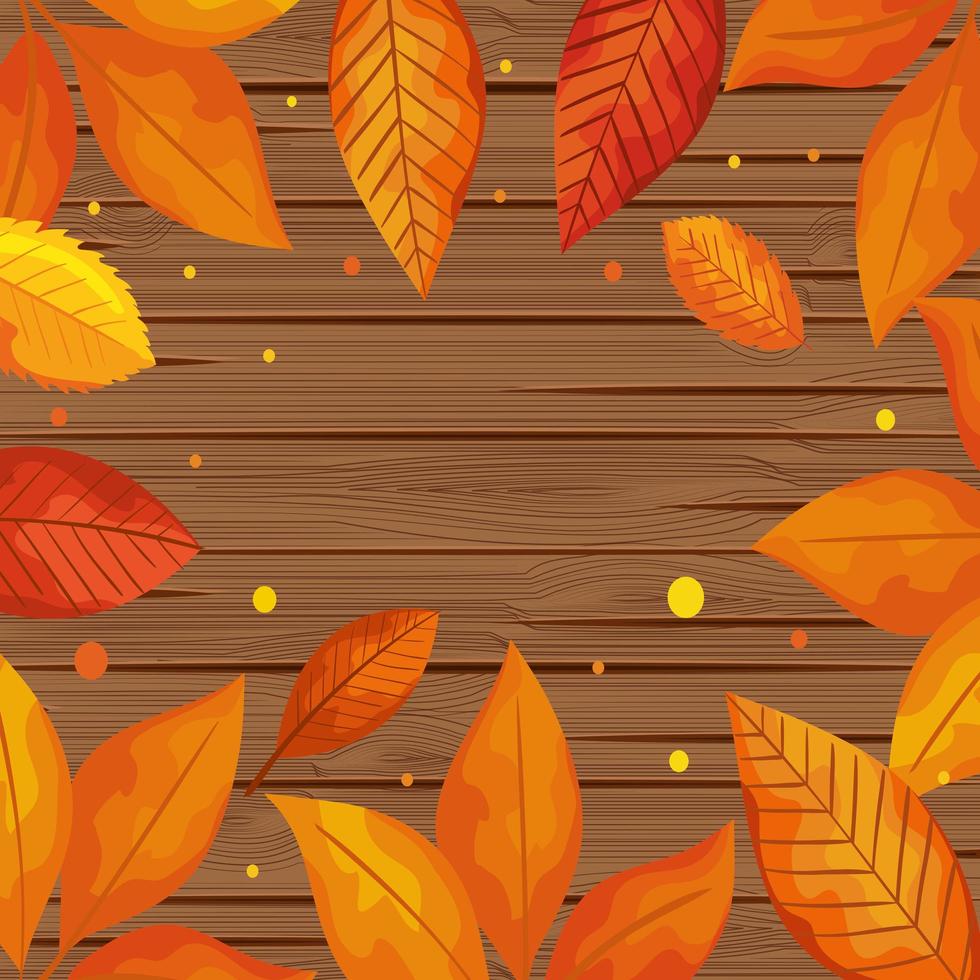 background wooden with autumn leafs vector