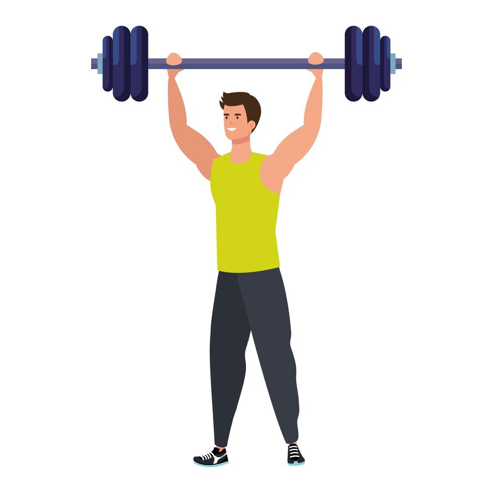 young man athlete with dumbbell avatar character vector