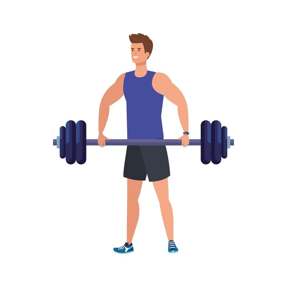 young man athlete with dumbbell avatar character vector