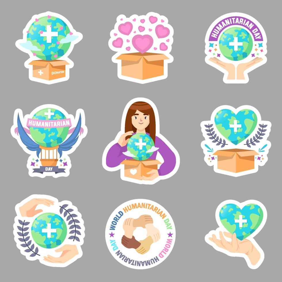 Set of Humanitarian Day Stickers Collection vector