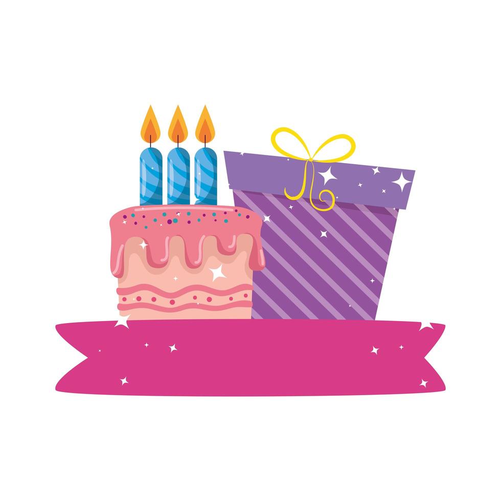 pastel de feliz cumpleaños y diseño vectorial de regalo vector