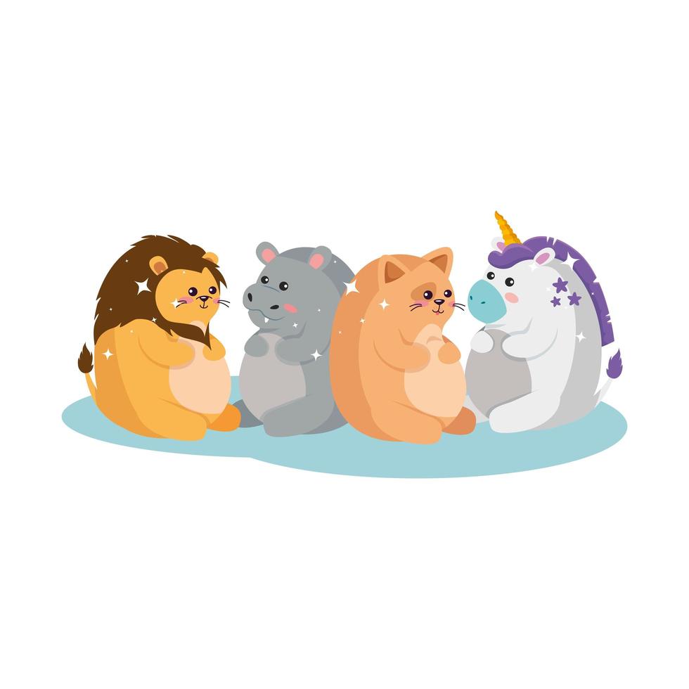 Unicorn lion hippo and cat cartoon vector design