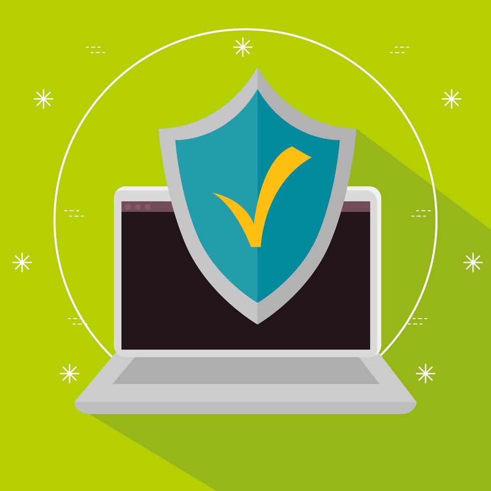 laptop computer and shield with check symbol vector