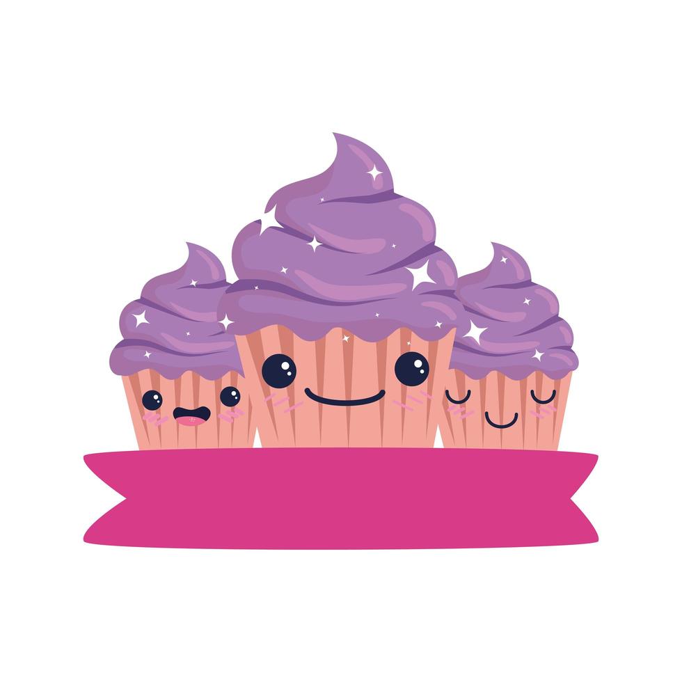 Diseño de vector de dibujos animados de postre cupcake aislado