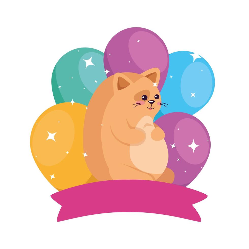 dibujos animados de gato con diseño de vector de feliz cumpleaños