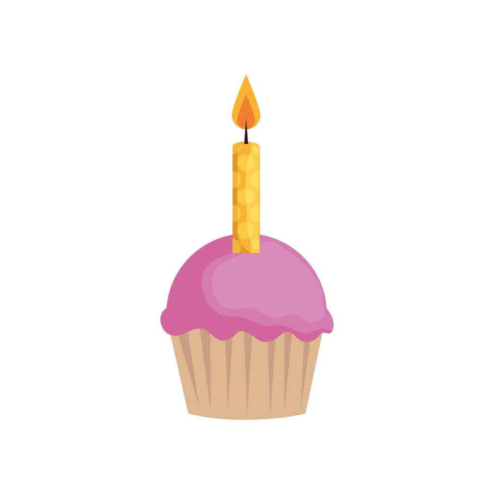 Cupcake de fiesta aislada con diseño de vector de vela