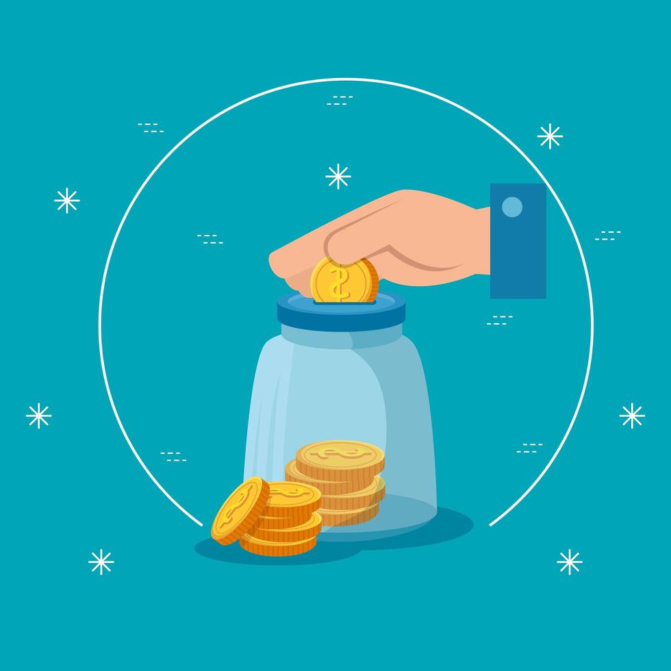 hand with moneybox and coins isolated icon vector