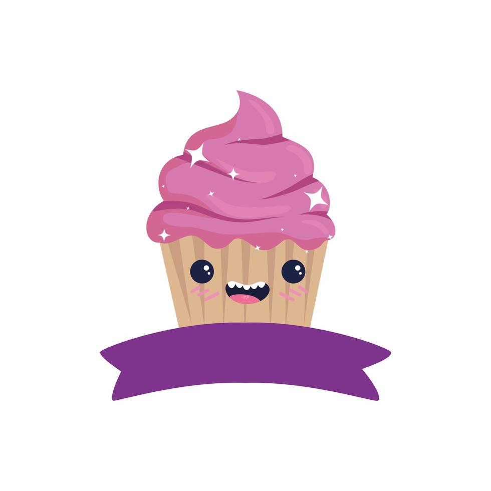 Diseño de vector de dibujos animados de postre cupcake aislado