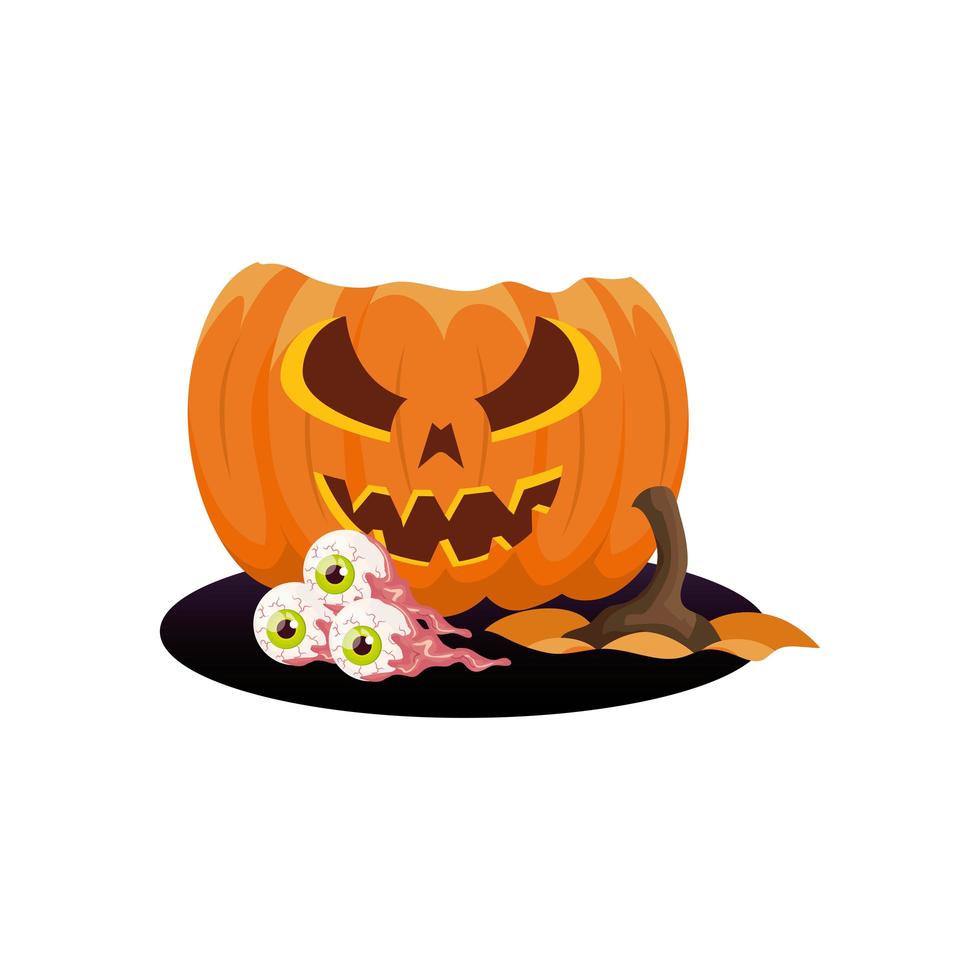 halloween broken pumpkin with eyes scary vector