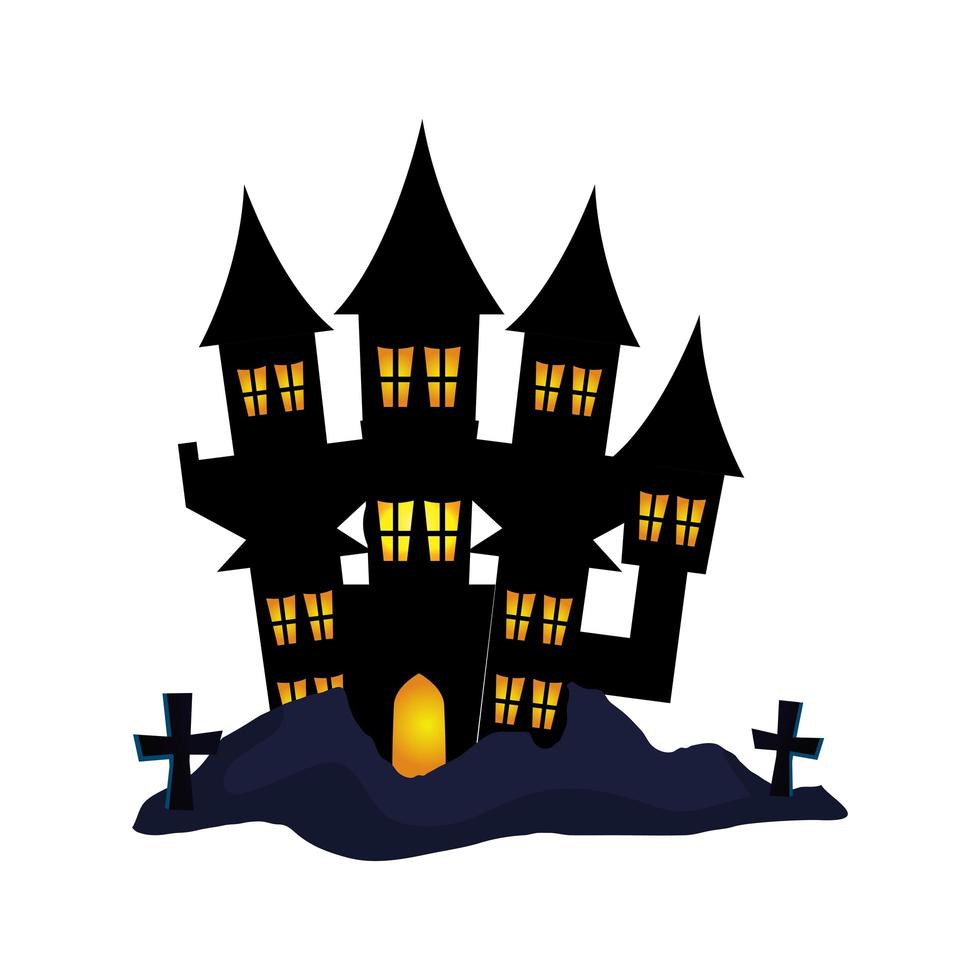 castillo embrujado halloween con cruces vector