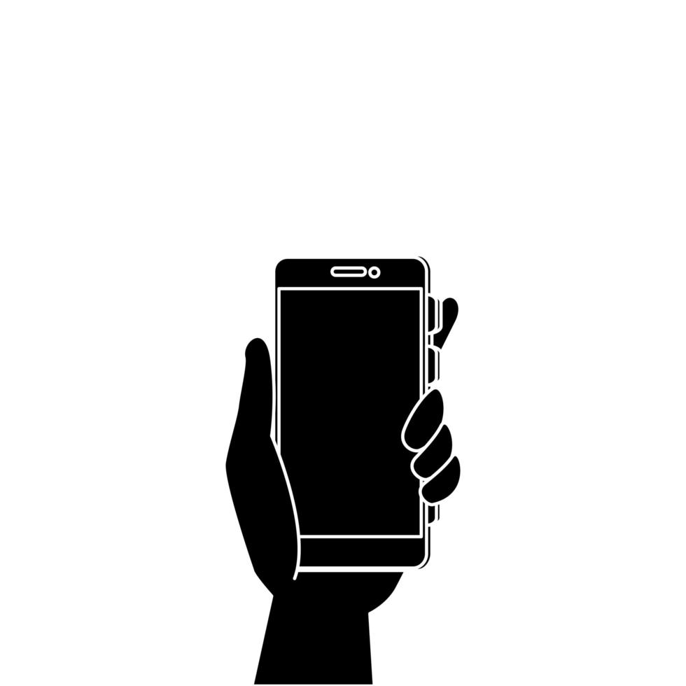 Silueta de mano con icono aislado de smartphone vector