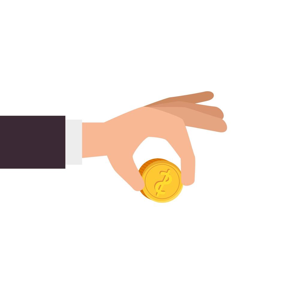 hand with coin money isolated icon vector