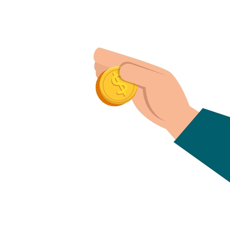 hand with coin money isolated icon vector