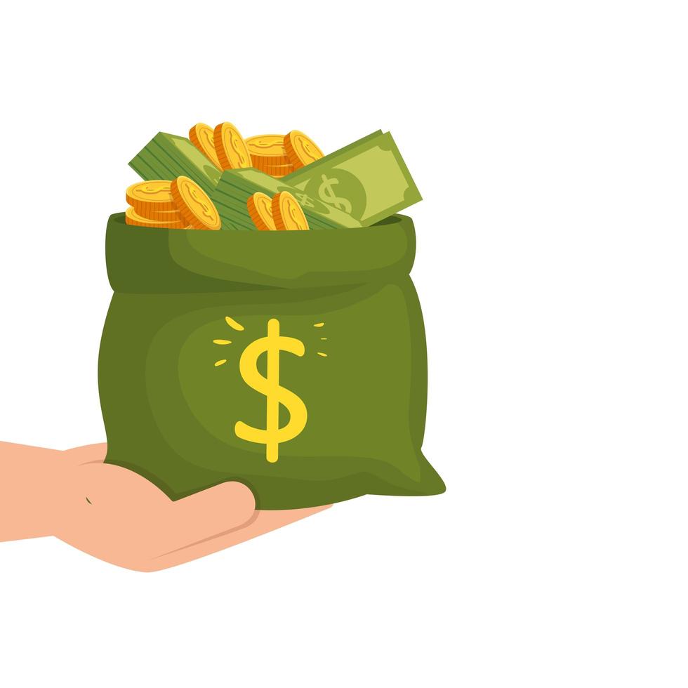 hand with money bag cash isolated icon vector