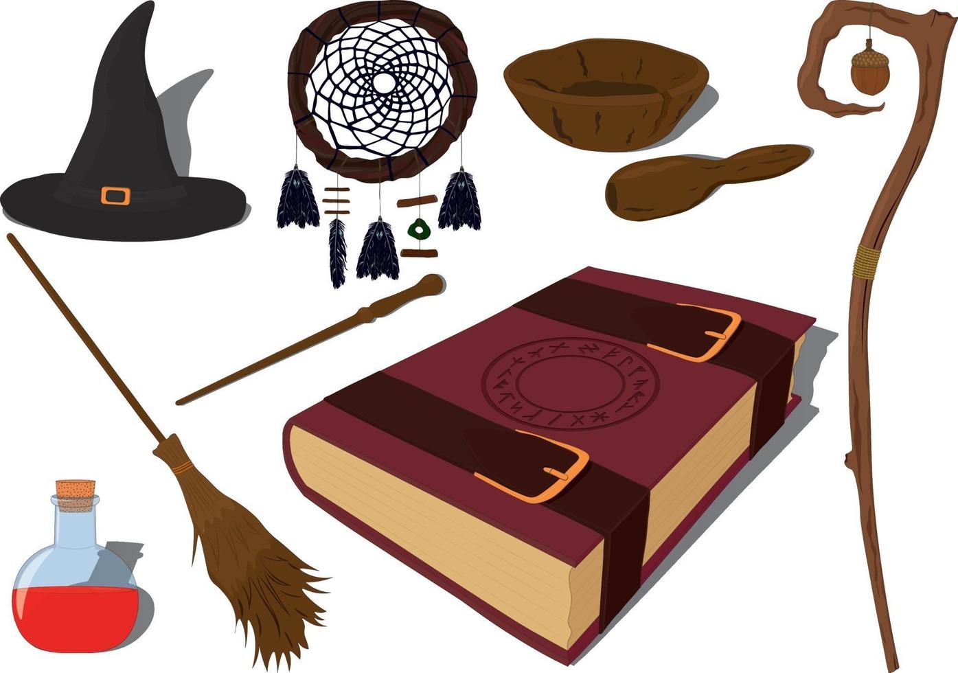 Wizarding and witchcraft magic items collection vector illustration