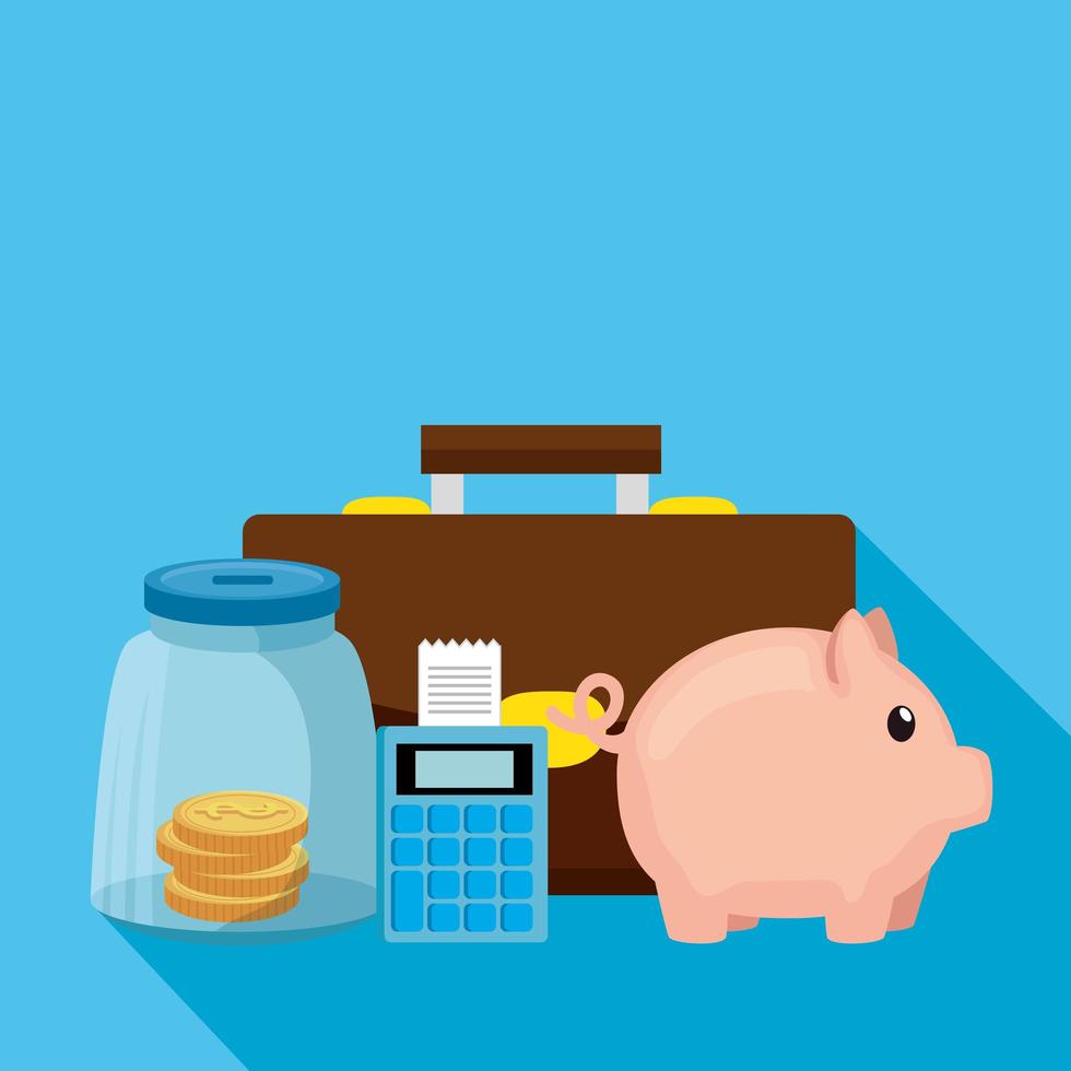 piggy bank with dataphone and business icons vector