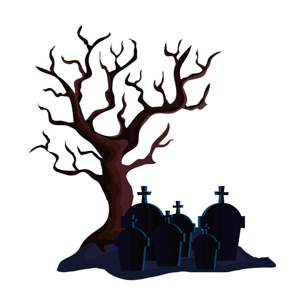 árbol seco con cementerio icono aislado vector