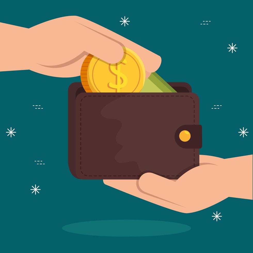 hands with wallet and coin vector
