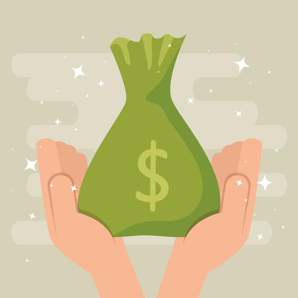 hands with money bag cash isolated icon vector
