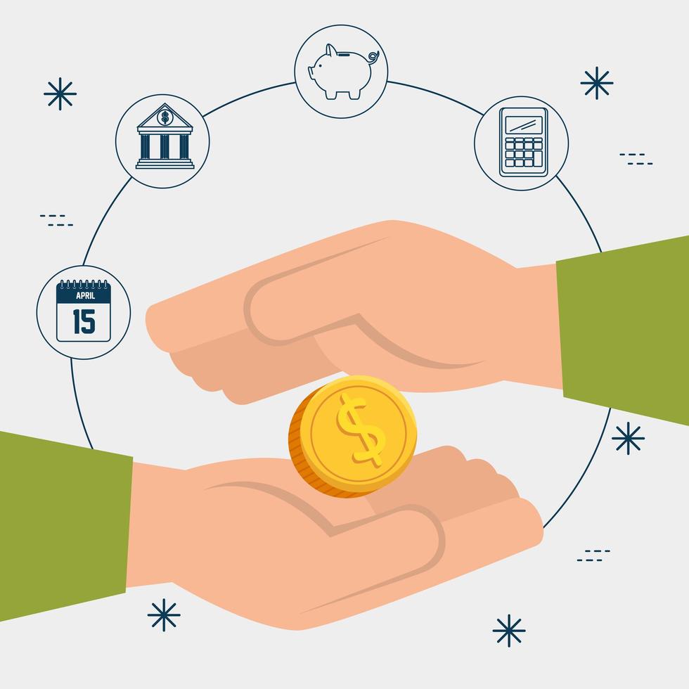 hands with coin and set icons vector