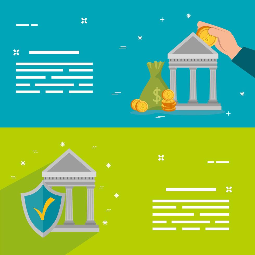 conjunto de estructuras bancarias con iconos vector