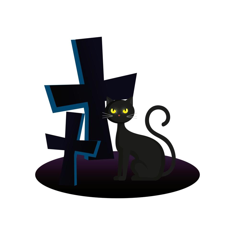 gato con cruces de halloween vector