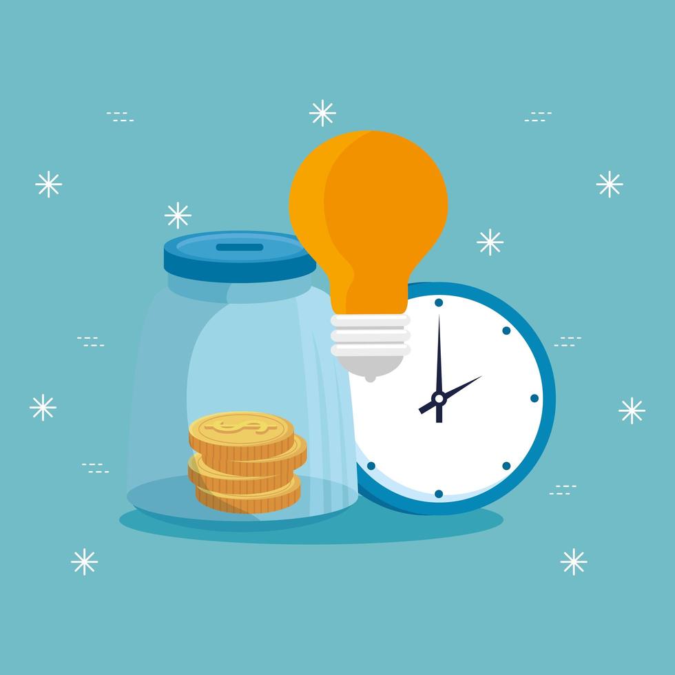 moneybox with light bulb and clock vector