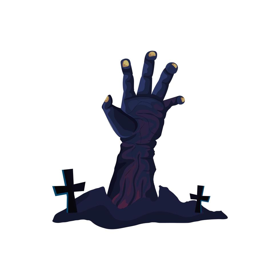 mano de zombie para halloween con cruces vector