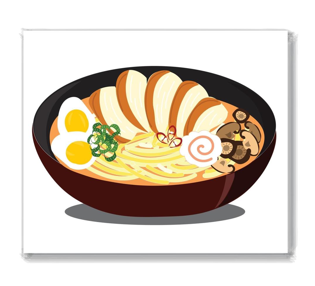 japanese ramen on black bowl vector