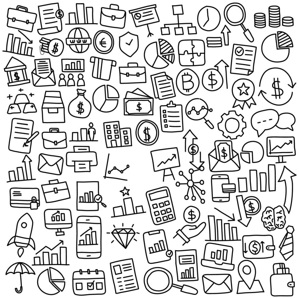 Hand Drawn Set of Business And Finance Doodle Icons vector