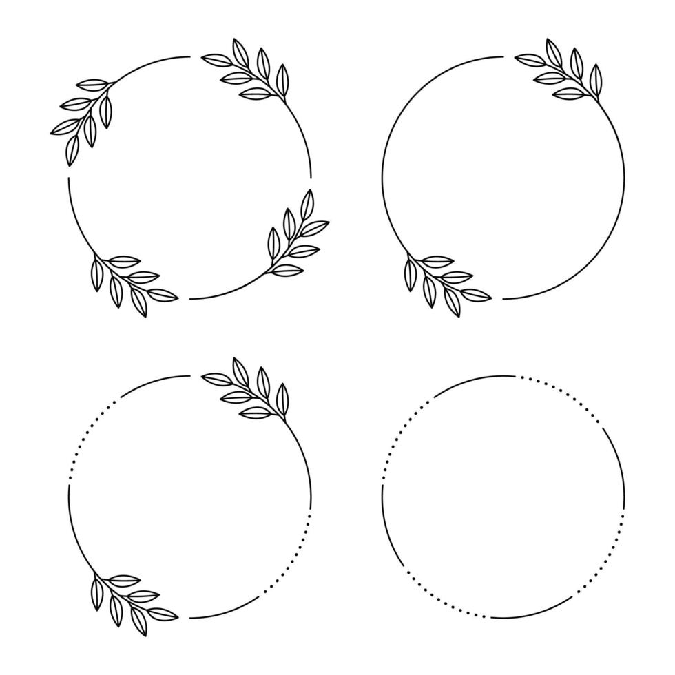 Floral frames circle of leaves. Vintage round frame with wildflowers. vector
