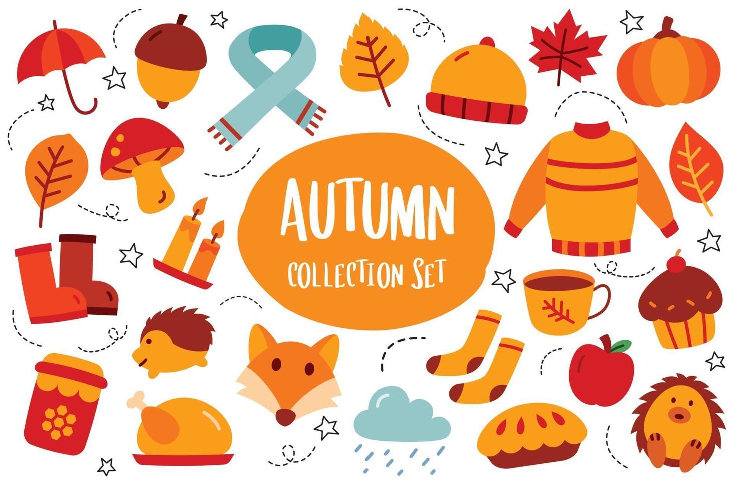 Autumn collection set flat color style. Autumn season icon. vector