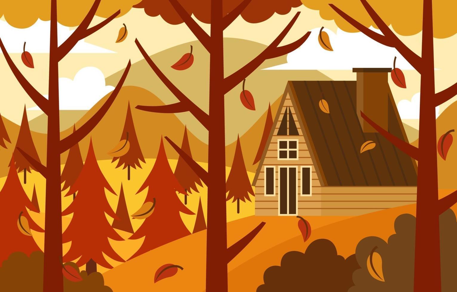 Autumn Scenery of Cabin on Mountainous  Landscape vector