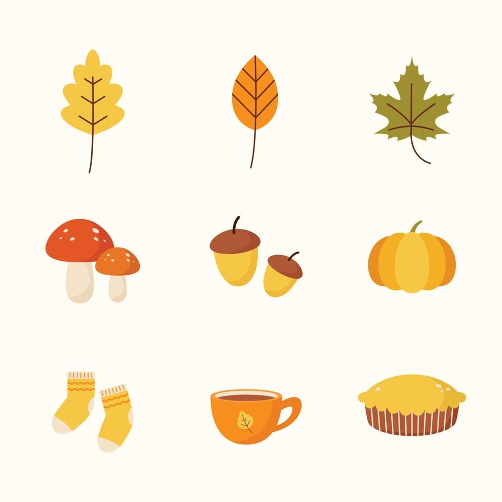 colección de iconos planos de otoño vector